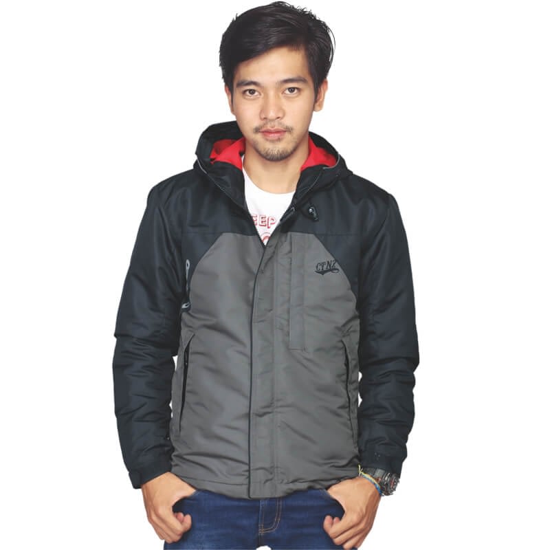 Catenzo Jaket Hoodie  Pria Hitam  Abu Micro RL 009 Toko 